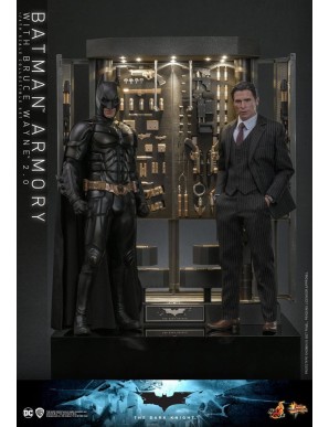 Hot Toys Movie Masterpiece The Dark Knight Batman Armory with Bruce Wayne 2.0 Version 1/6 Scale Collectible Figure Set