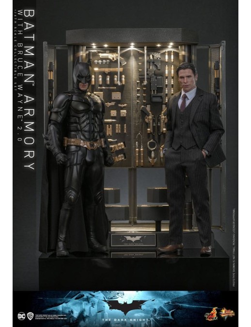 Hot Toys Movie Masterpiece The Dark Knight Batman Armory with Bruce Wayne 2.0 Version 1/6 Scale Collectible Figure Set