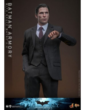 Hot Toys Movie Masterpiece The Dark Knight Batman Armory with Bruce Wayne 2.0 Version 1/6 Scale Collectible Figure Set
