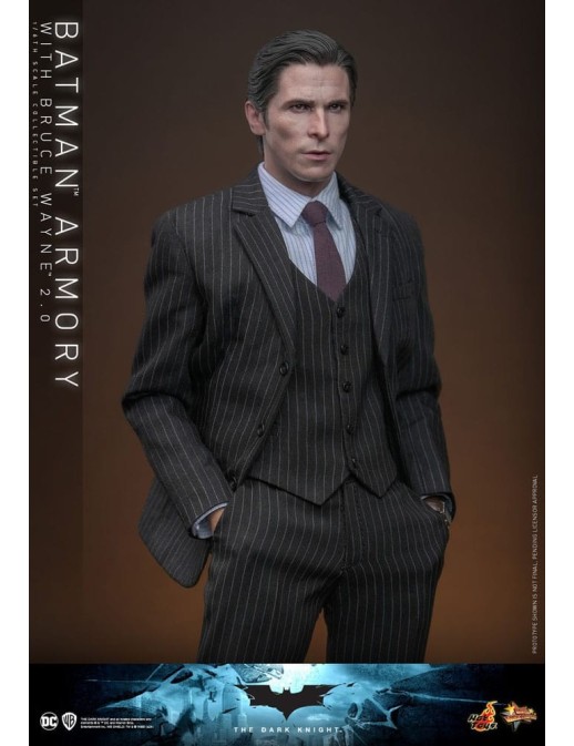 Hot Toys Movie Masterpiece The Dark Knight Batman Armory with Bruce Wayne 2.0 Version 1/6 Scale Collectible Figure Set