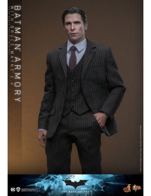 Hot Toys Movie Masterpiece The Dark Knight Batman Armory with Bruce Wayne 2.0 Version 1/6 Scale Collectible Figure Set