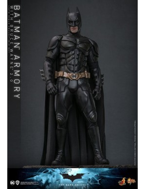 Hot Toys Movie Masterpiece The Dark Knight Batman Armory with Bruce Wayne 2.0 Version 1/6 Scale Collectible Figure Set