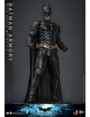 Hot Toys Movie Masterpiece The Dark Knight Batman Armory with Bruce Wayne 2.0 Version 1/6 Scale Collectible Figure Set