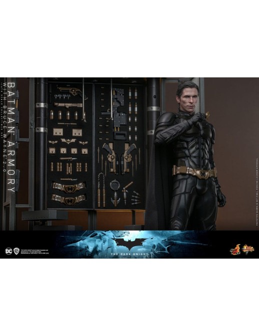 Hot Toys Movie Masterpiece The Dark Knight Batman Armory with Bruce Wayne 2.0 Version 1/6 Scale Collectible Figure Set