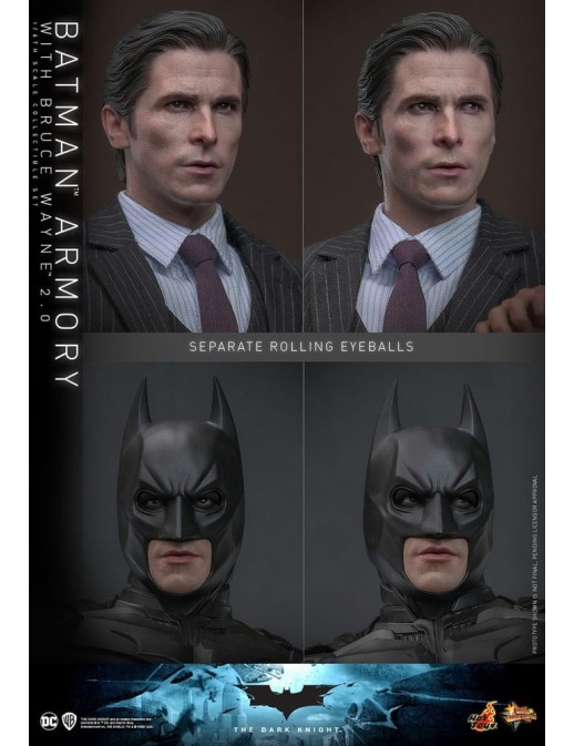 Hot Toys Movie Masterpiece The Dark Knight Batman Armory with Bruce Wayne 2.0 Version 1/6 Scale Collectible Figure Set