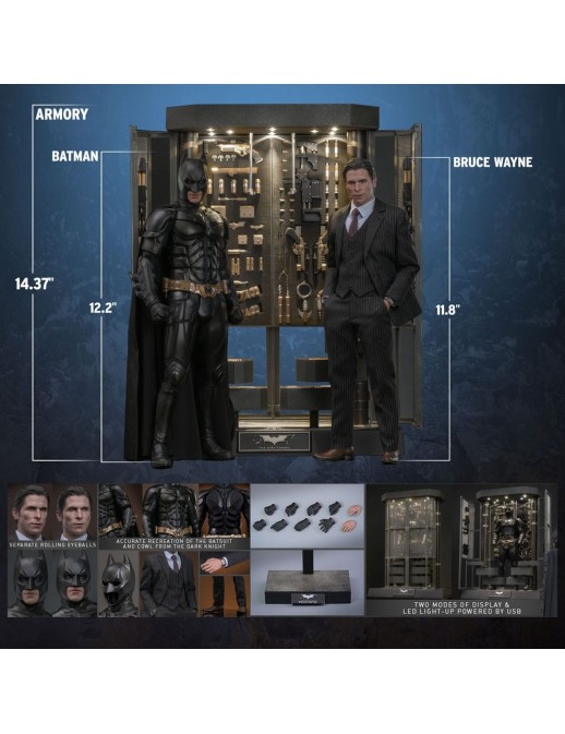 Hot Toys Movie Masterpiece The Dark Knight Batman Armory with Bruce Wayne 2.0 Version 1/6 Scale Collectible Figure Set