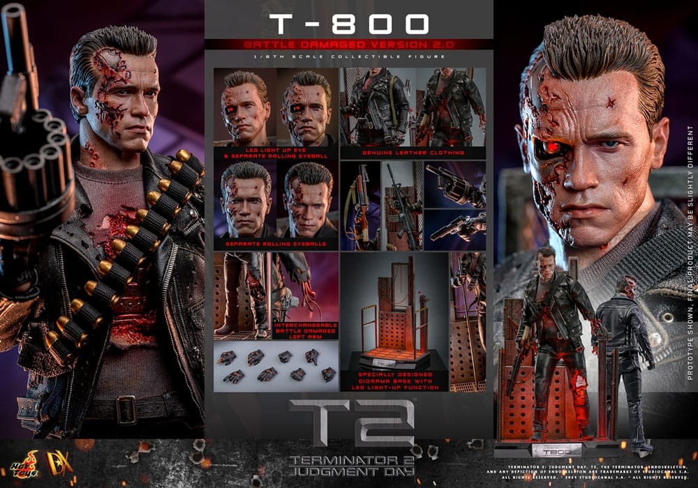 HOT TOYS MOVIE MASTERPIECE TERMINATOR 2 JUDGEMENT DAY T-800 BATTLE DAMAGED VERSION 2.0 1/6 SCALE COLLECTIBLE FIGURE
