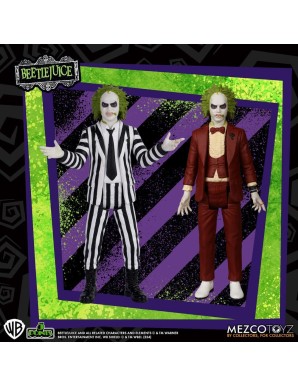 Mezco Beetlejuice Series 5 Points Beetlejuice Red Tux & Striped Suit Figure Set