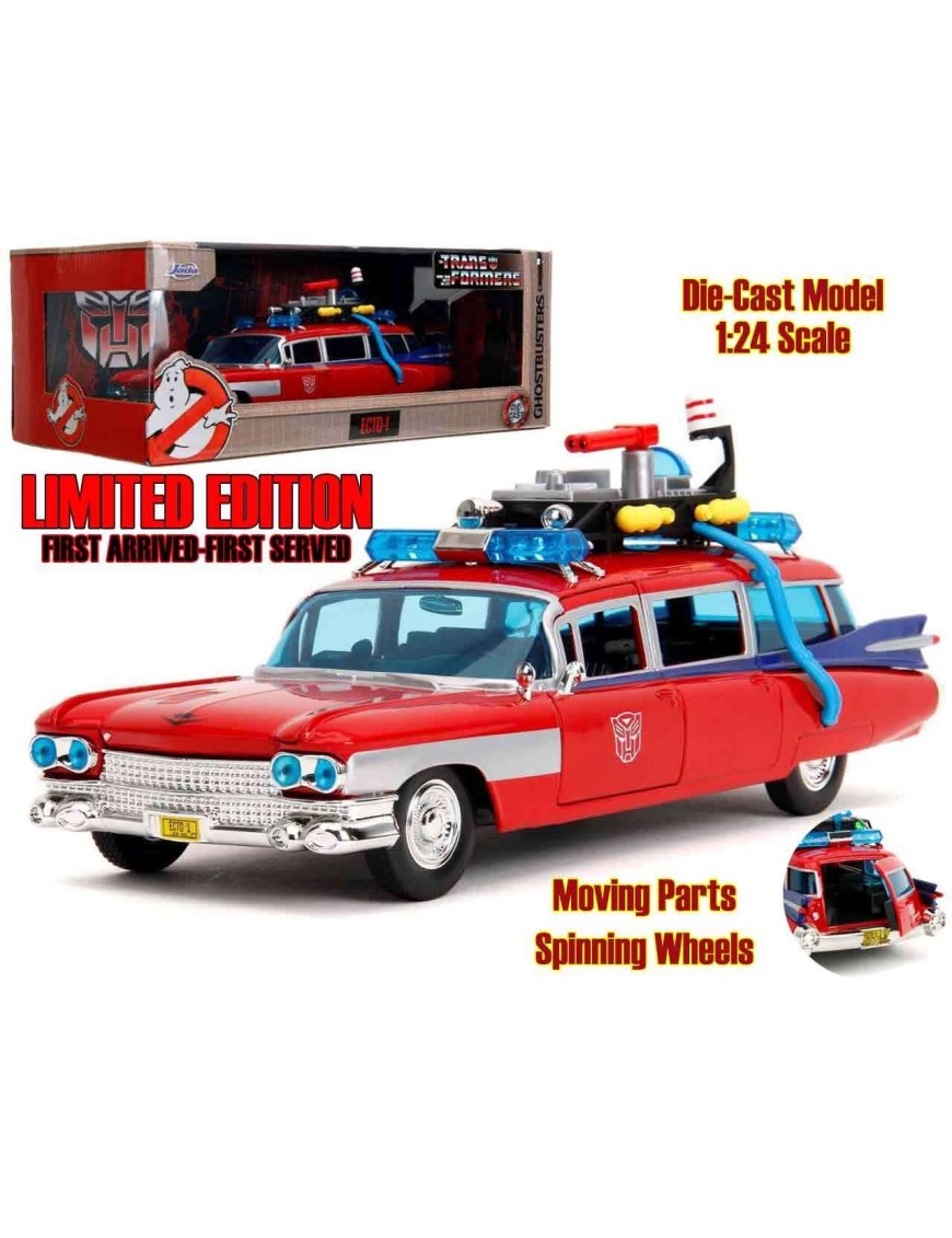 Jada Toys Diecast Model 1/24 Scale Ghostbusters X Transformers Ecto-1 Optimus Prime Limited Edition Jada Toys Diecast Model 1/24 Scale Ghostbusters X Transformers Ecto-1 Optimus Prime Limited Edition