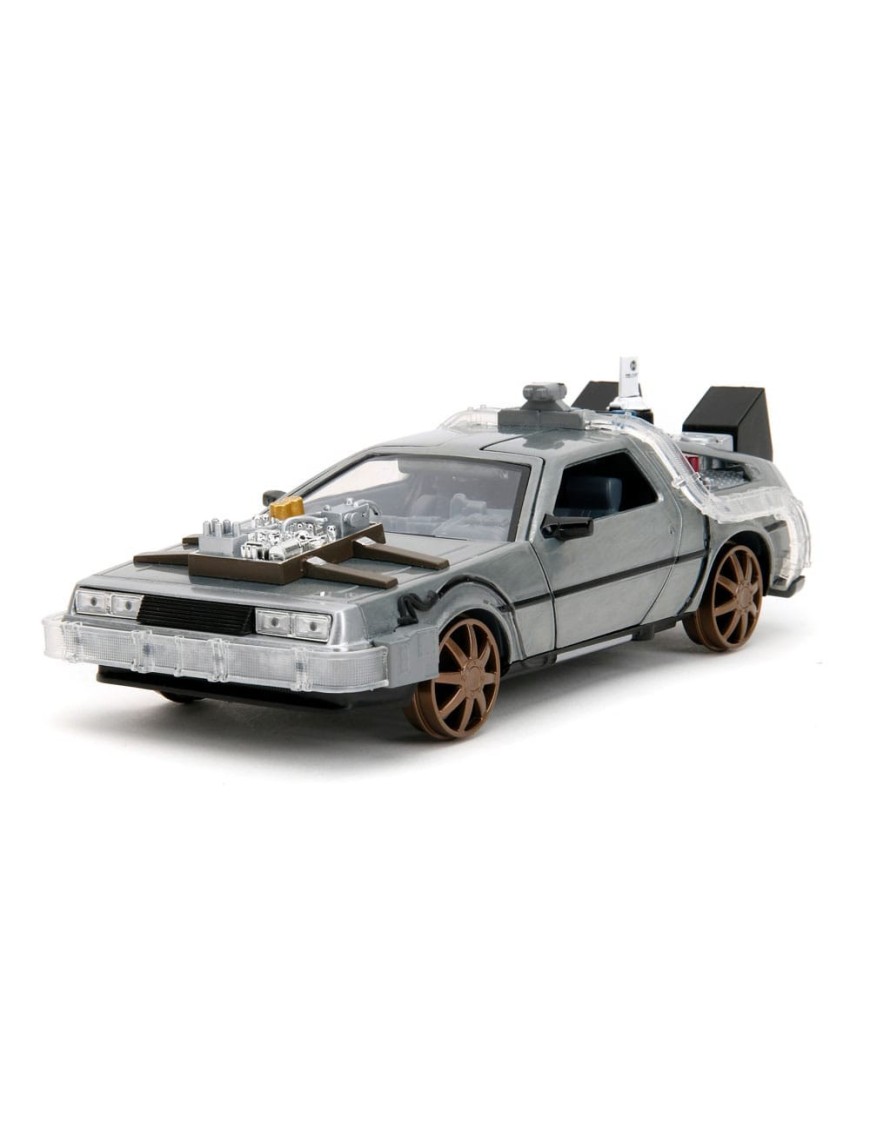 Jada Toys Diecast Model 1/24 Scale Back To The Future III DMC Delorean Time Machine Railroad Wheels Jada Toys Diecast Model 1/24 Scale Back To The Future III DMC Delorean Time Machine Railroad Wheels