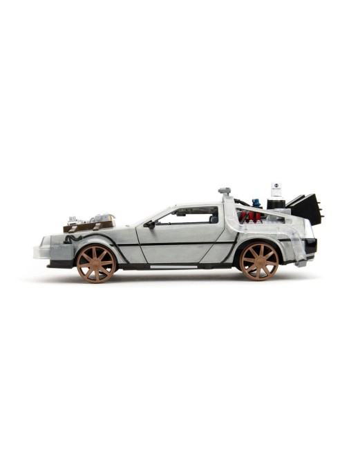 Jada Toys Diecast Model 1/24 Scale Back To The Future III DMC Delorean Time Machine Railroad Wheels