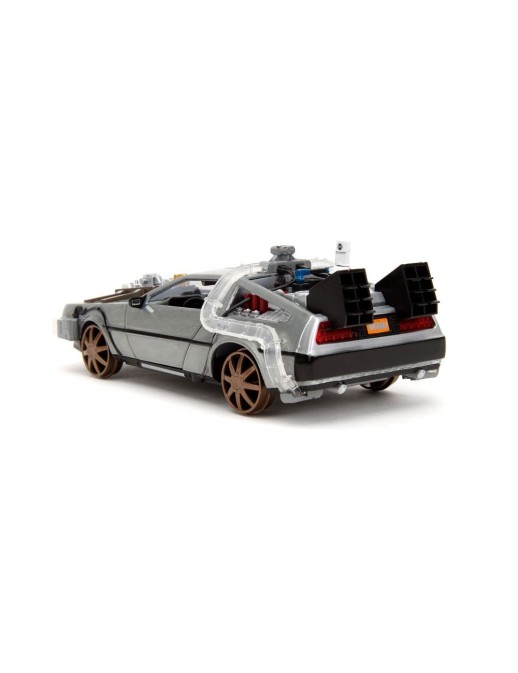 Jada Toys Diecast Model 1/24 Scale Back To The Future III DMC Delorean Time Machine Railroad Wheels