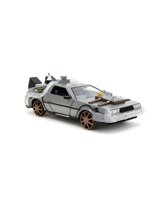 Jada Toys Diecast Model 1/24 Scale Back To The Future III DMC Delorean Time Machine Railroad Wheels