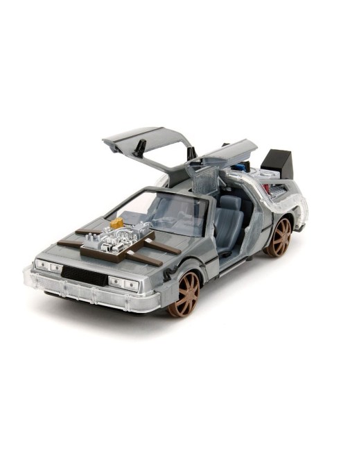 Jada Toys Diecast Model 1/24 Scale Back To The Future III DMC Delorean Time Machine Railroad Wheels