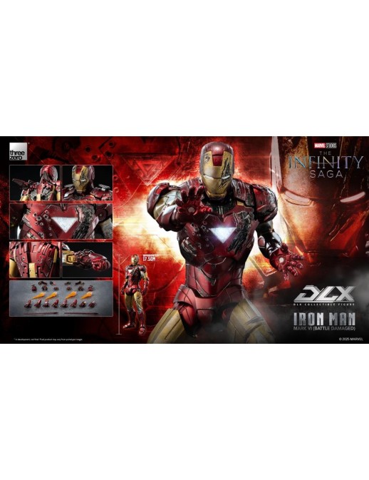 Threezero Avengers Infinity Saga DLX Collectible Figure Iron Man Mark VI Battle Damaged 1/12 Scale
