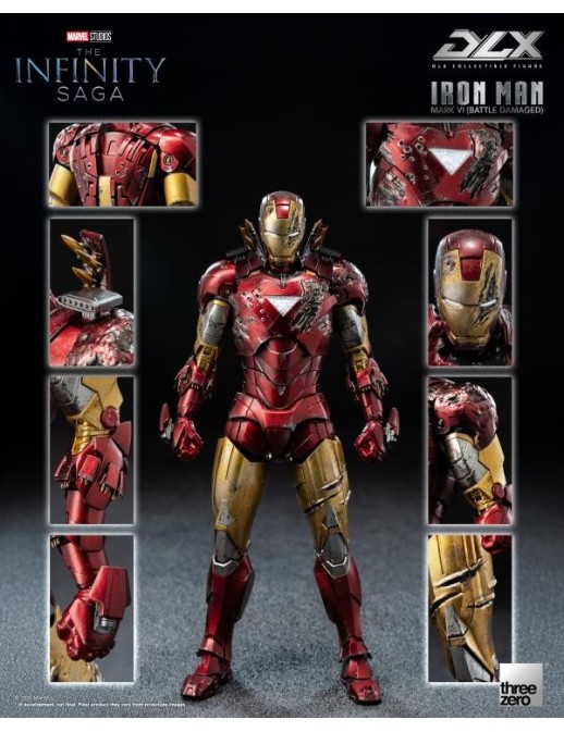 Threezero Avengers Infinity Saga DLX Collectible Figure Iron Man Mark VI Battle Damaged 1/12 Scale