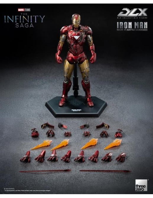 Threezero Avengers Infinity Saga DLX Collectible Figure Iron Man Mark VI Battle Damaged 1/12 Scale