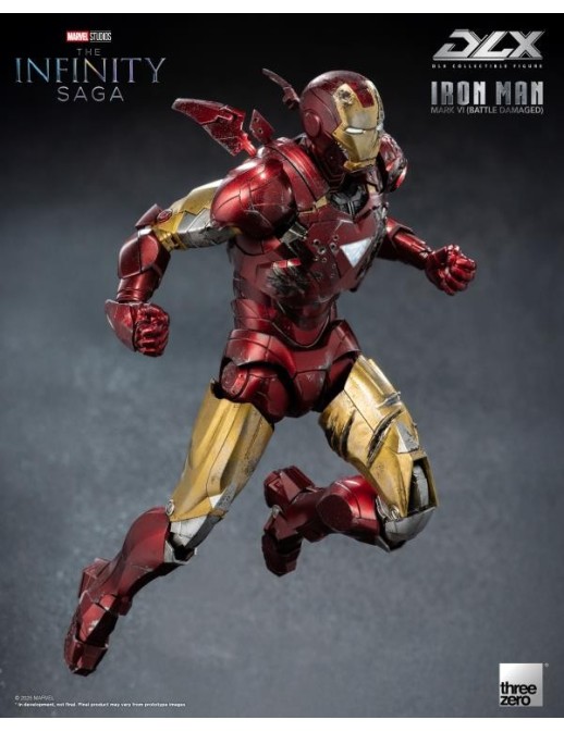 Threezero Avengers Infinity Saga DLX Collectible Figure Iron Man Mark VI Battle Damaged 1/12 Scale