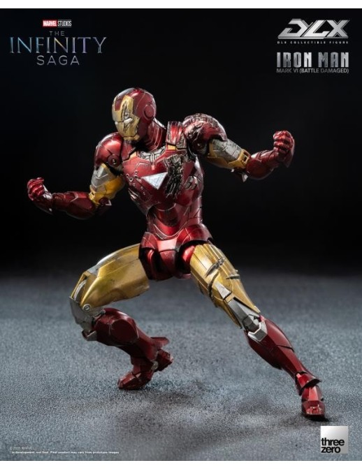 Threezero Avengers Infinity Saga DLX Collectible Figure Iron Man Mark VI Battle Damaged 1/12 Scale
